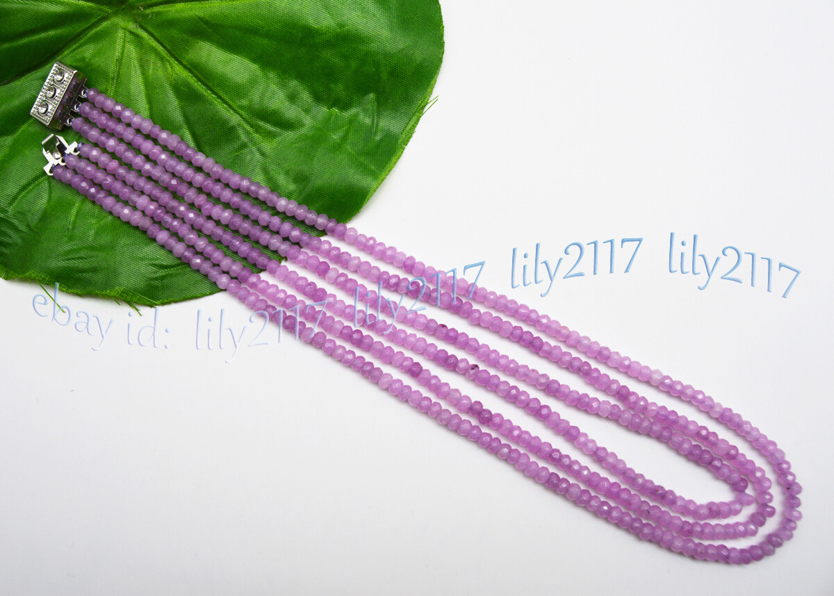 3 Rows 2x4mm Purple Alexandrite Faceted Gemstone Roundel Beads Necklace 17-19”