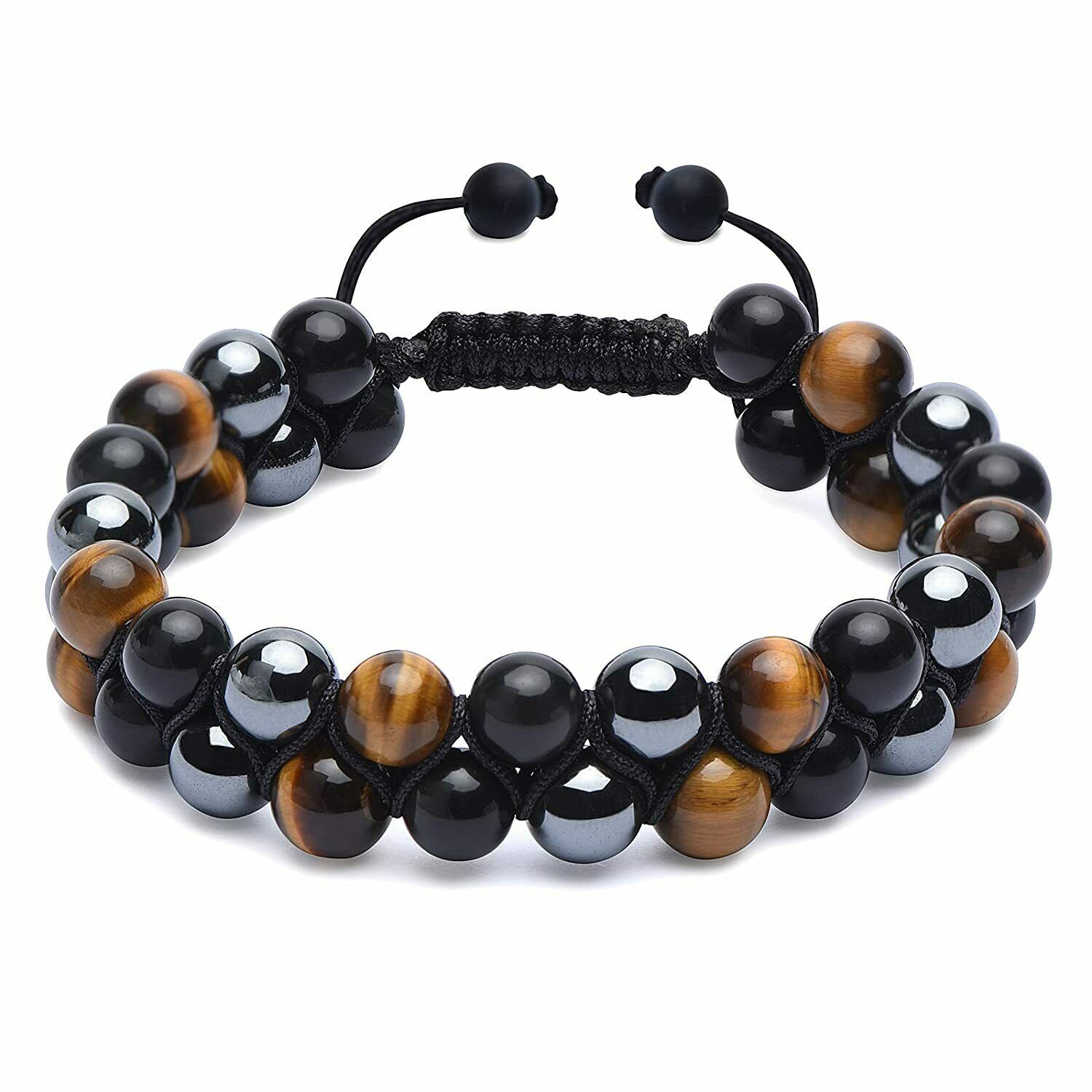 8MM Tiger Eye Set Men Triple Protection Necklace 24” Hematite Obsidian Bracelet