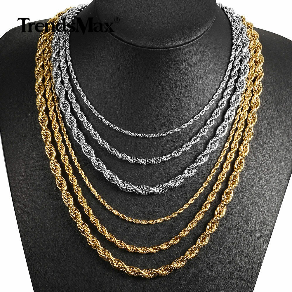 USA Stock 3/4/8mm 18-26″ Stainless Steel Twisted Rope Chain Necklace Choker