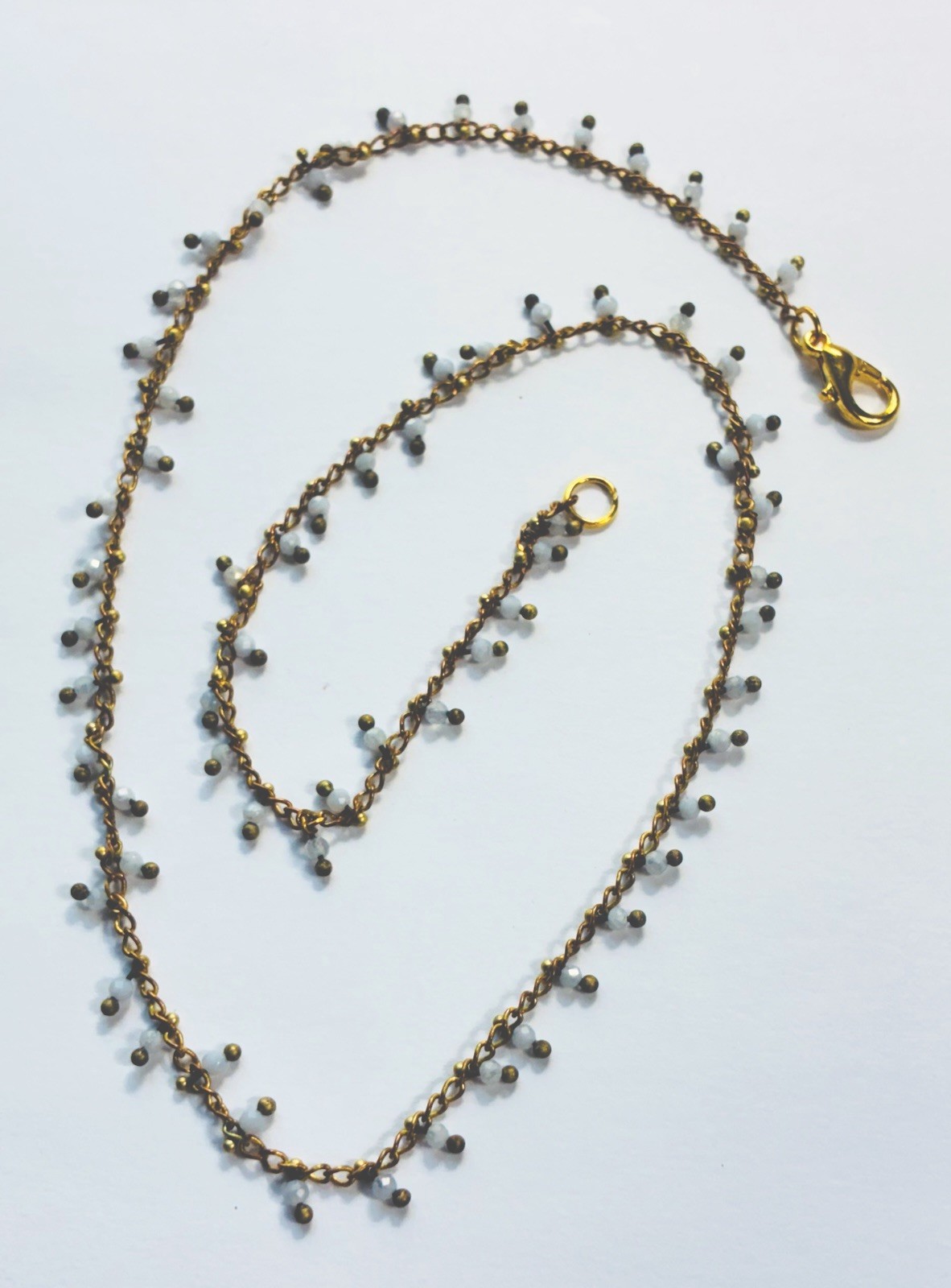 Charming Feminine Necklace Tiny Blue Faceted Glass Beads 16”