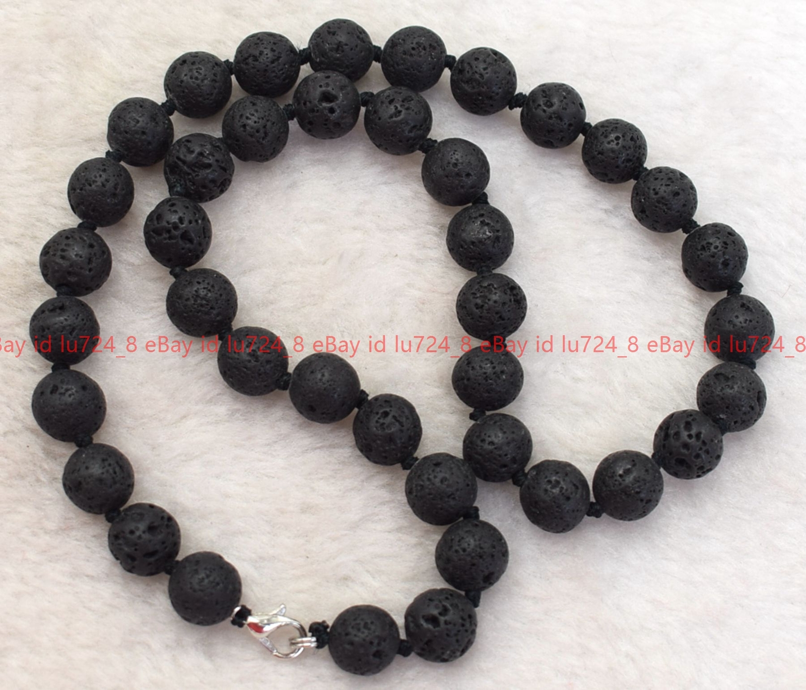 Fashion Jewelry 10mm Natural Black Lava Rock Gemstone Round Beads Necklace