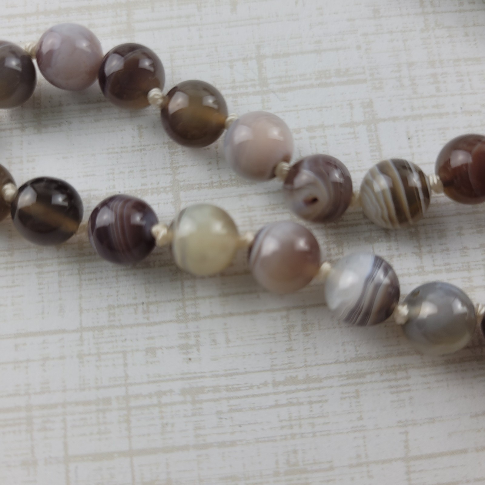 Agate Prayer Bead Necklace Hand Knotted Multi Color 38″