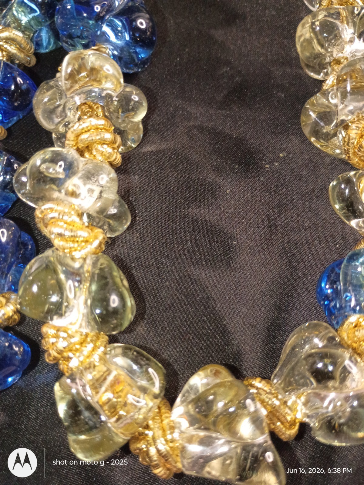 Blue & Clear Glass Beaded Necklaces Gold Tone Spacers Beads (Craft Only)
