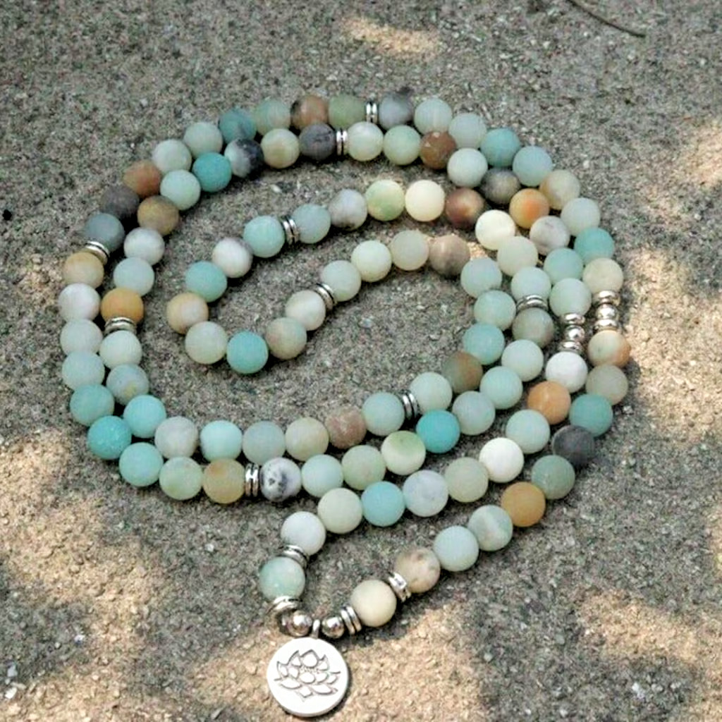 108 Mala Prayer Beads Healing Meditation Crystal Amazonite Stone Necklace