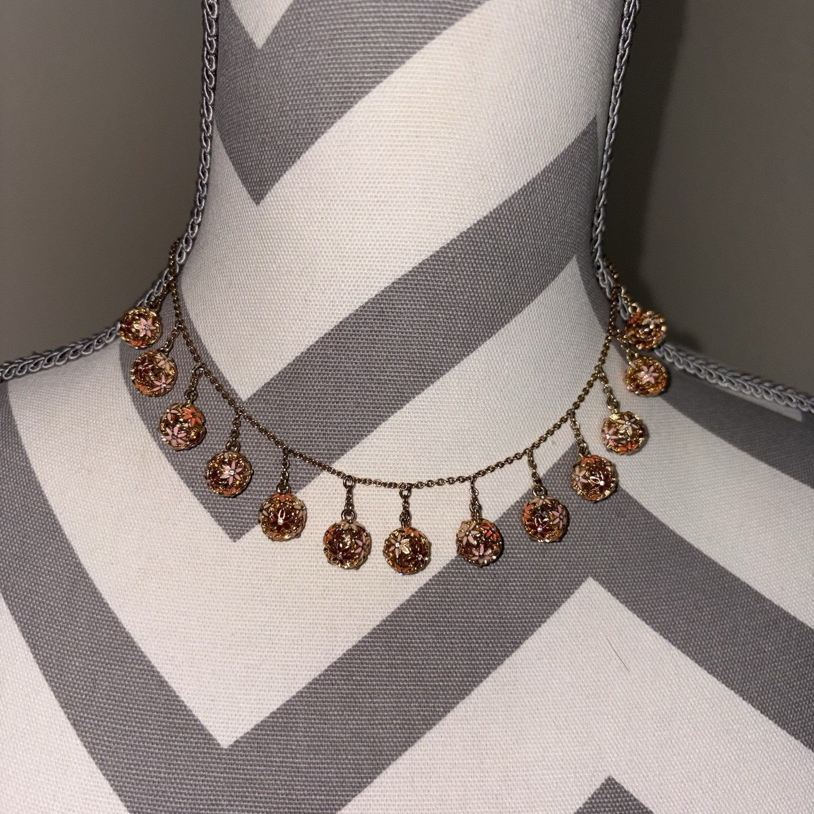 Kate Spade New York Wallflower Ball Necklace Pink/ gold Filigree Adjustable 20”