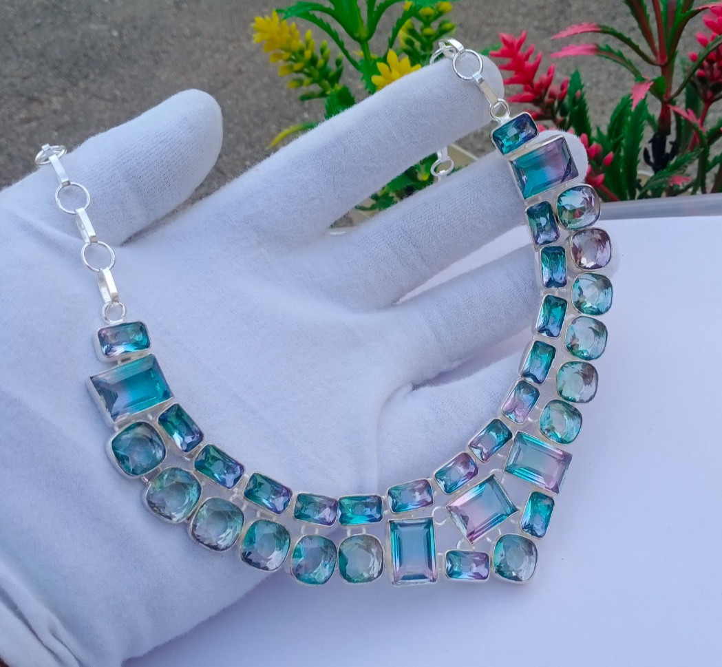 Beautiful Bi-Color Gemstone 925 silver Handmade Necklace Jewelry