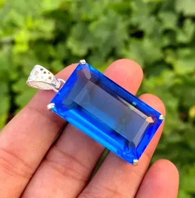 Certified AAA Natural Emerald Cut 91.47 Ct Blue Topaz Pendant Loose Gemstone