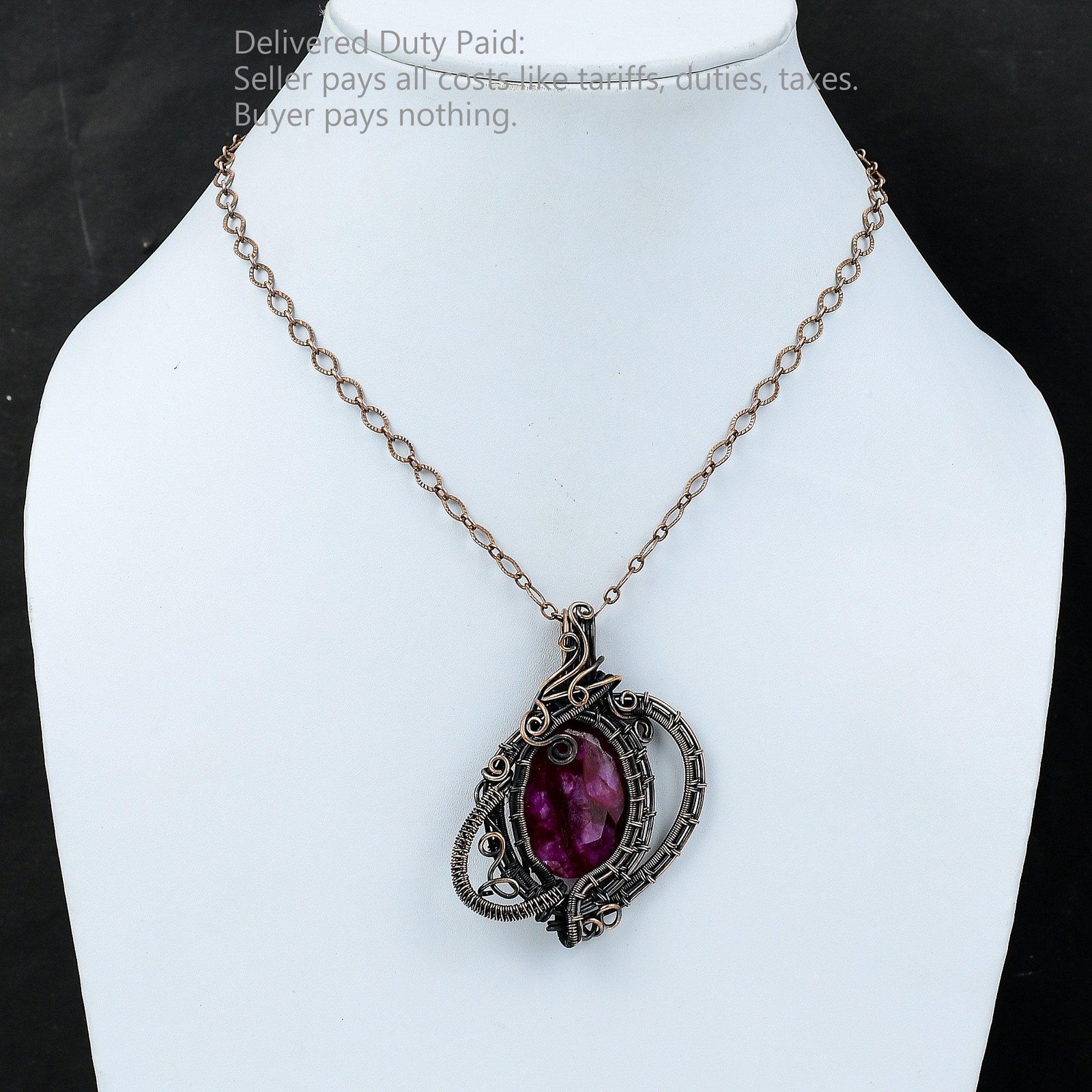 Faceted Kashmir Rubi Stone Engagement Mother Wire Wrapped Pendant Jewelry Copper