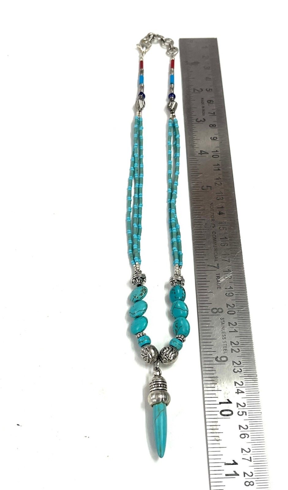 Ethnic Turquoise Gemstone Nepalese Statement Necklace Jewelry, 18 inch