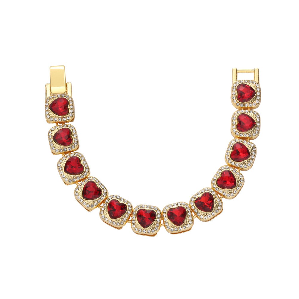 Red Heart Halo Tennis Chain Stainless Steel zirconia stone unisex Love Necklace