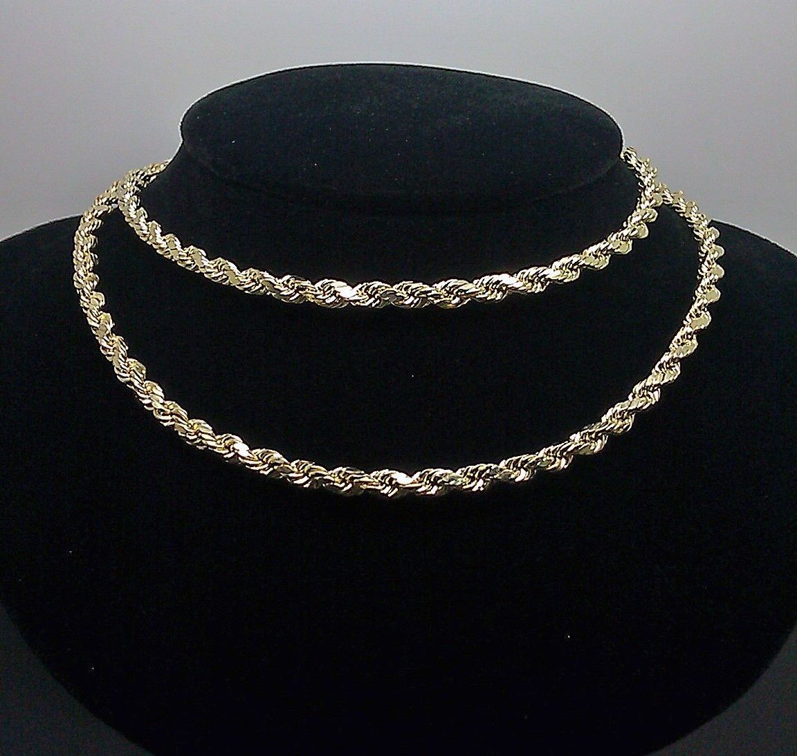 10k Gold Rope Chain 2mm-8mm Necklace 16-30 Inch men women Diamond cut end Sale