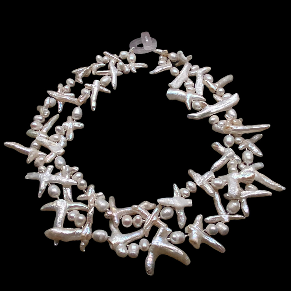 2 Strands White Cross Pearl Multilayers Necklace Designer Beads Jewelry