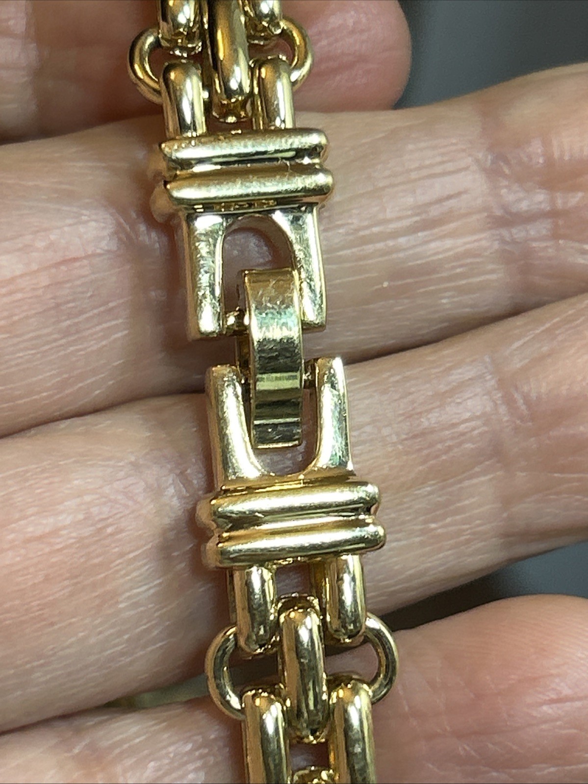 46. Gold tone Faux Roman Coin Basket Braided Chain link Collar Necklace 16 1/2″