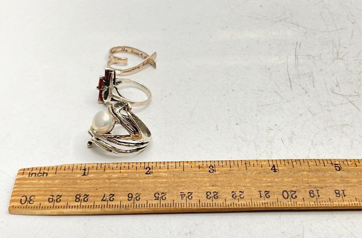 Sterling Silver 925 Jewelry Lot 3pc Pearl Garnet Rings Heart Pendant 15.5g