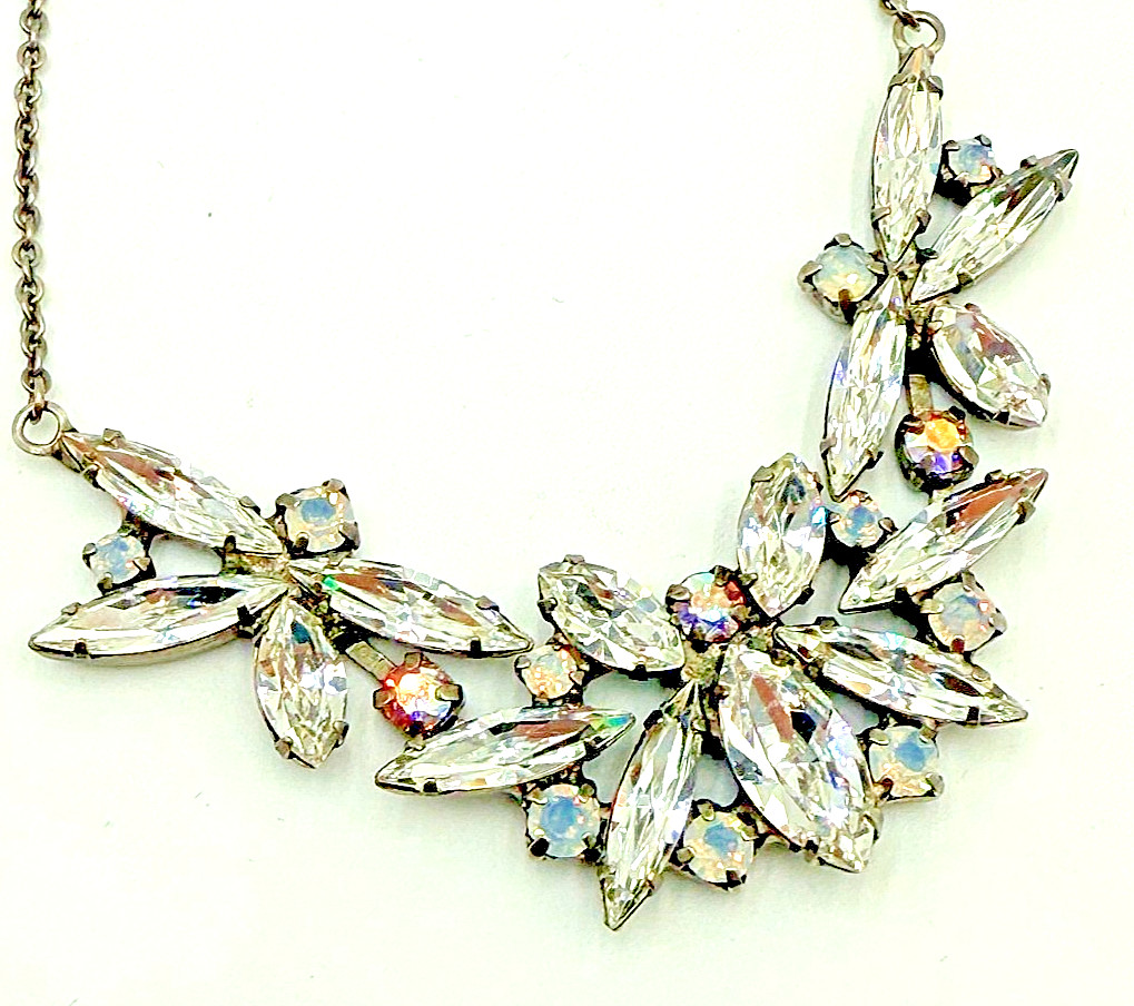 SORRELLI Clear AB Rhinestone Marquise Cluster Bib Necklace