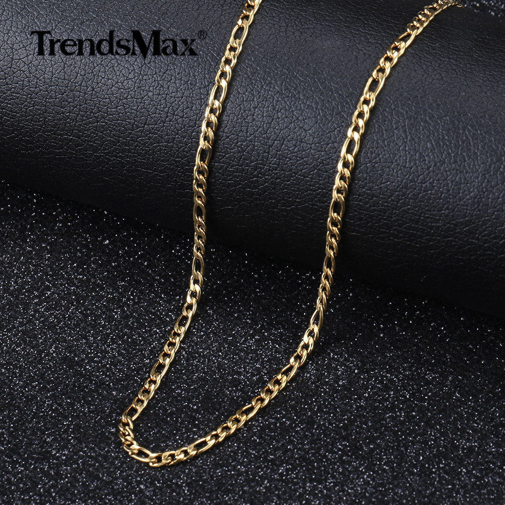 3/5/7/9mm Gold Plated Stainless Steel Figaro Chain Necklace Choker Fashion Link