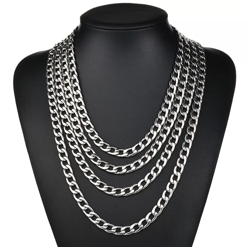 2-15mm Men’s 316L Stainless Steel Silver Curb Link NK Necklace Chain Wholesale