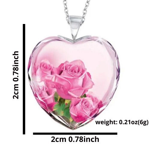 Beautiful Heart Rose Pendant Necklace – Pink