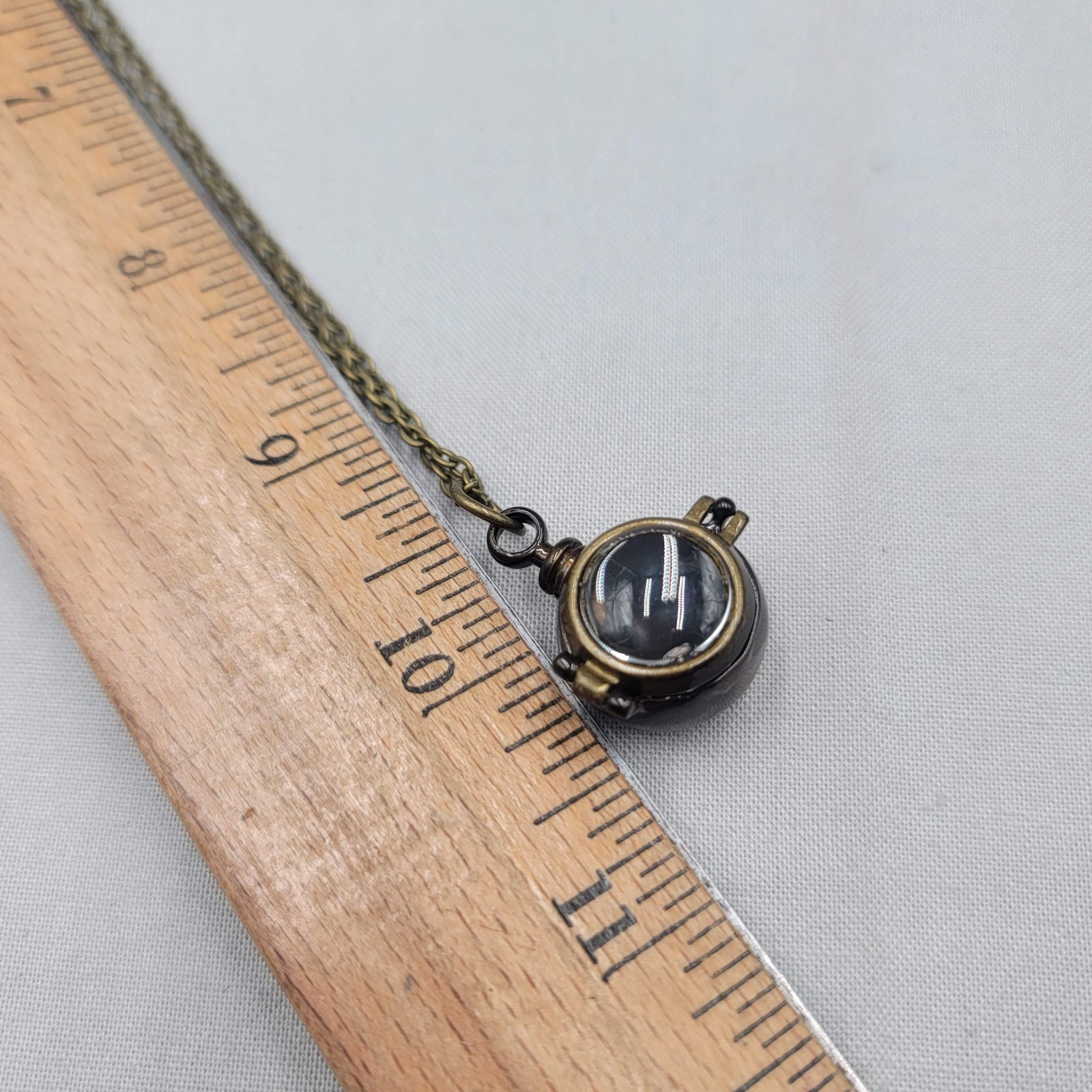 Glass Bubble Locket Charm Cage Pendant Necklace Bronze tone Chain 20″