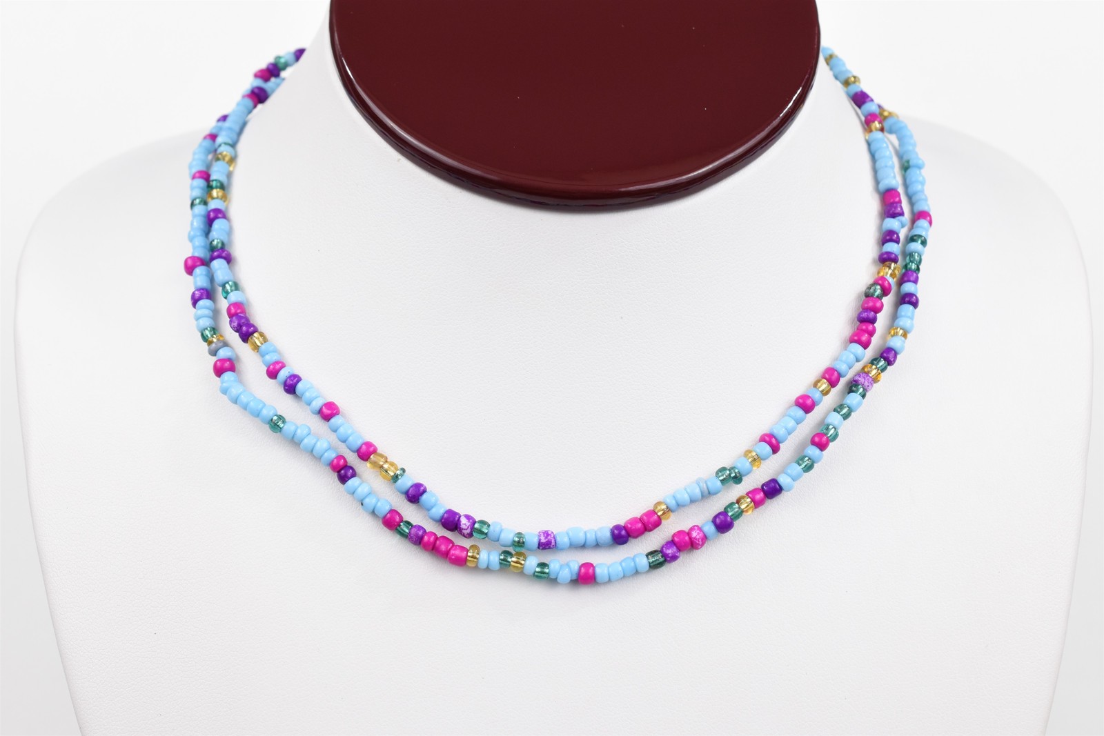 Lot 7 Handmade Studio Beaded Stretch Necklaces 30 in Each Turquoise Multicolor