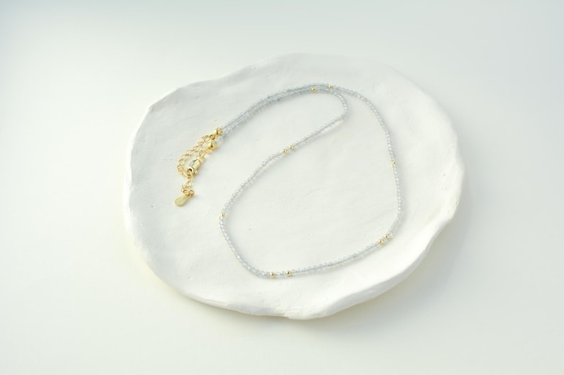 Dainty Labradorite Faceted Round Gemstone Gold Filled Beads Choker Necklace 18”
