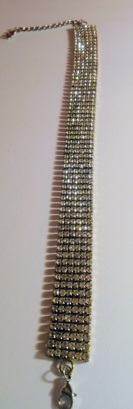 Silver Tone Multi Row Rhinestone Chocker Necklace 16 Inch