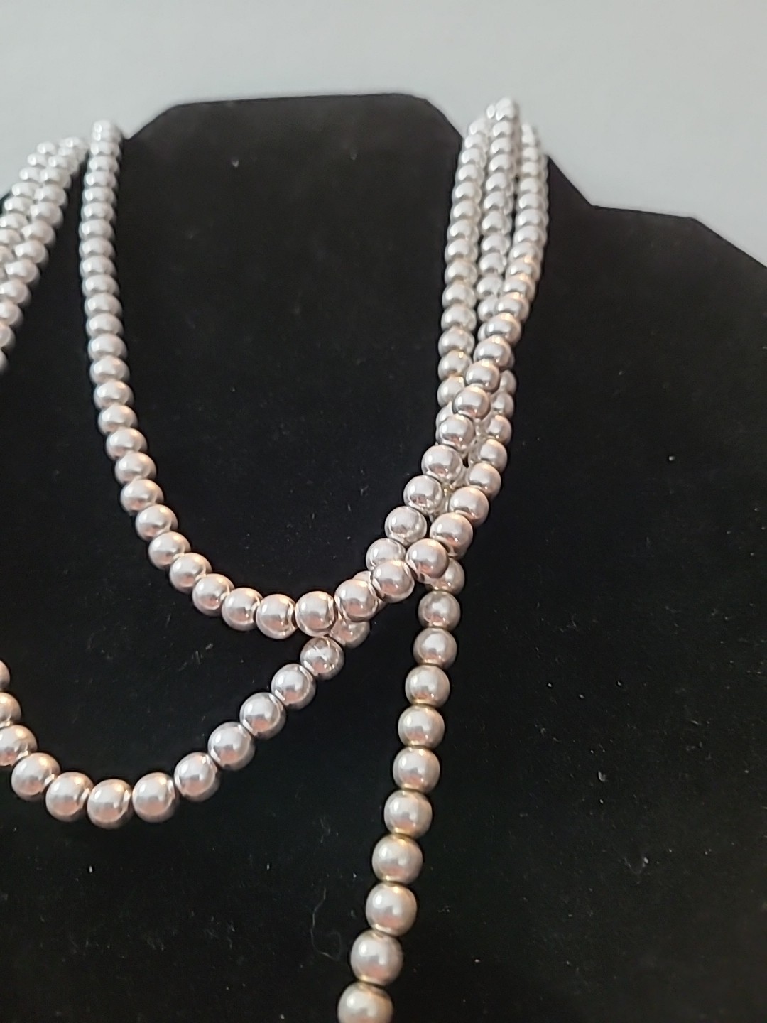 Canvas Brand Beaded Necklace Gray 2 Strands 20″ 32″ Elastic Double Lobster Clasp