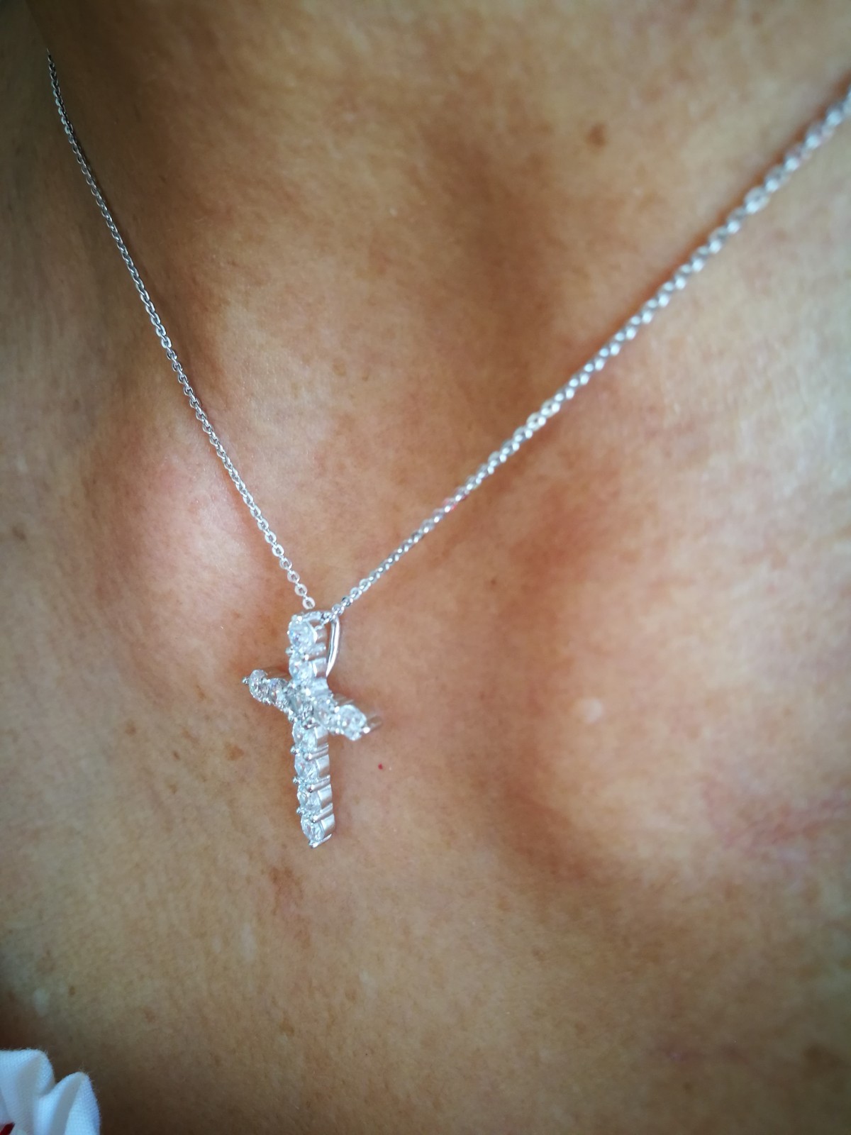 1 Ct Cross Pendant Necklace Simulated Diamond 14K Solid White Gold-Plated Silver