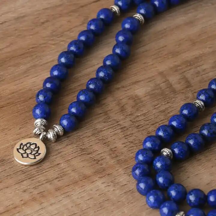 108 Mala Beads Prayer Lapis Lazuli Necklace Multi Strands Healing Yoga Prayer