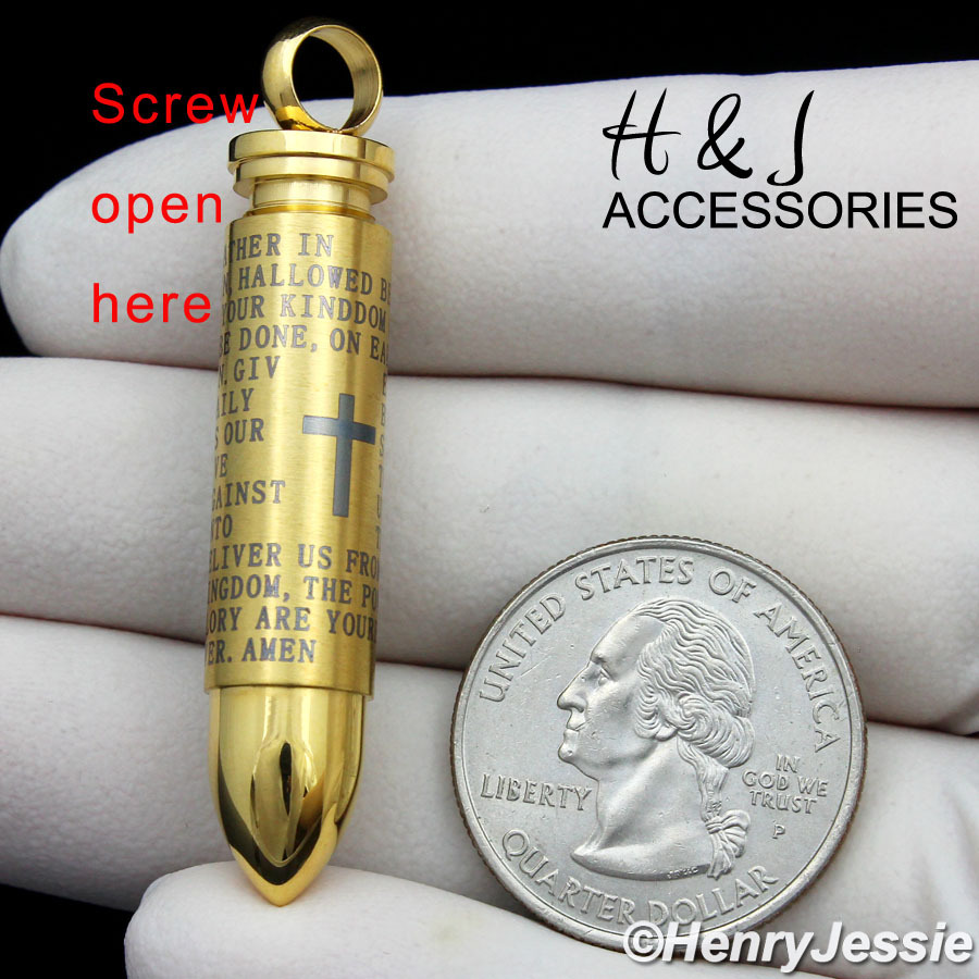 18-36″Stainless Steel 3mm Gold Plated Box Chain Bible Verse Bullet Pendant*G99