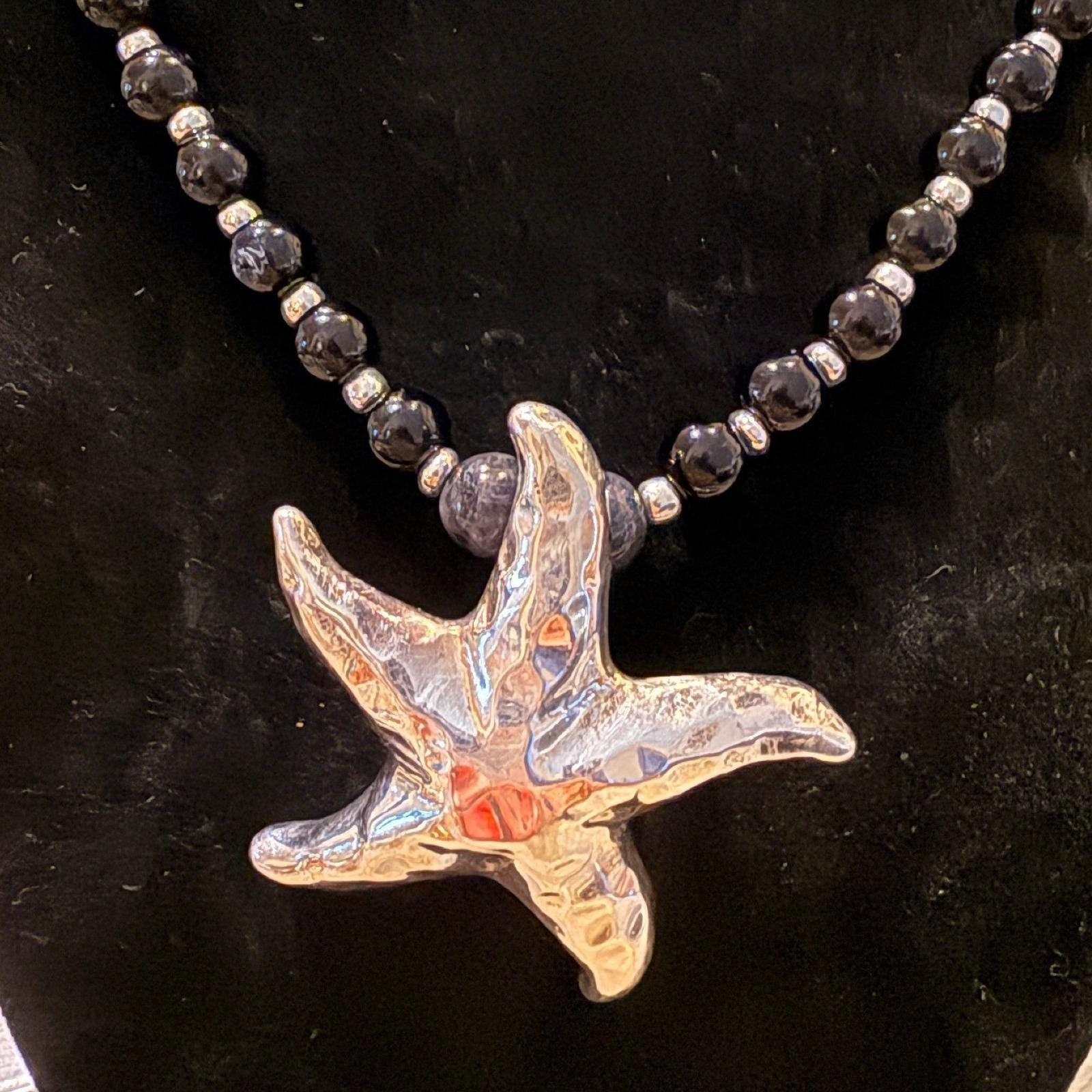 925 Sterling Silver Starfish Pendant Beaded Necklace Coastal Beachcore Resort