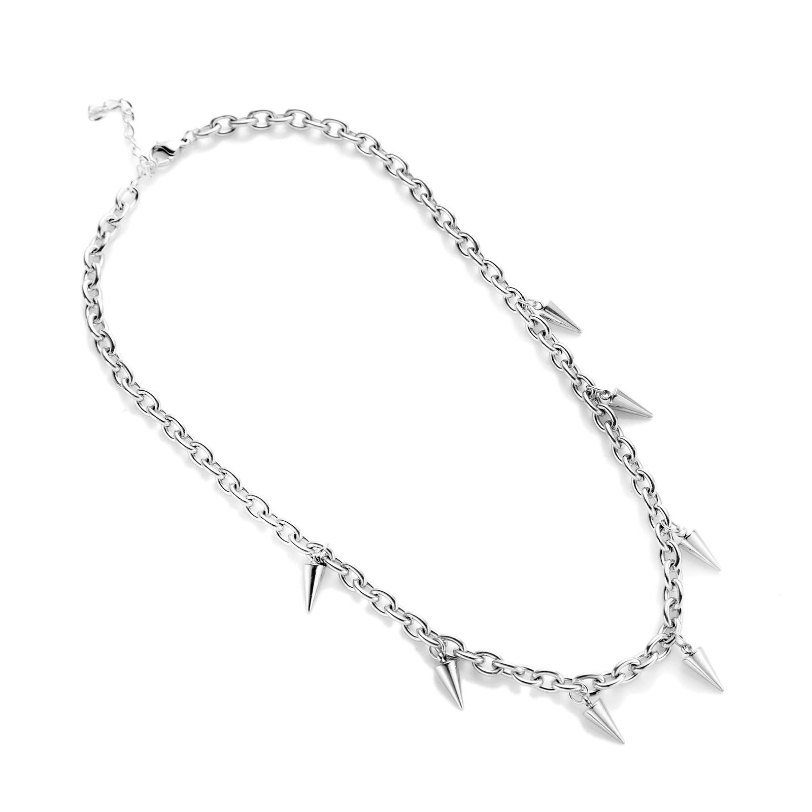 Tosmifairy Stainless Steel Chain Necklace with 7pcs Spikes One Size, Silver