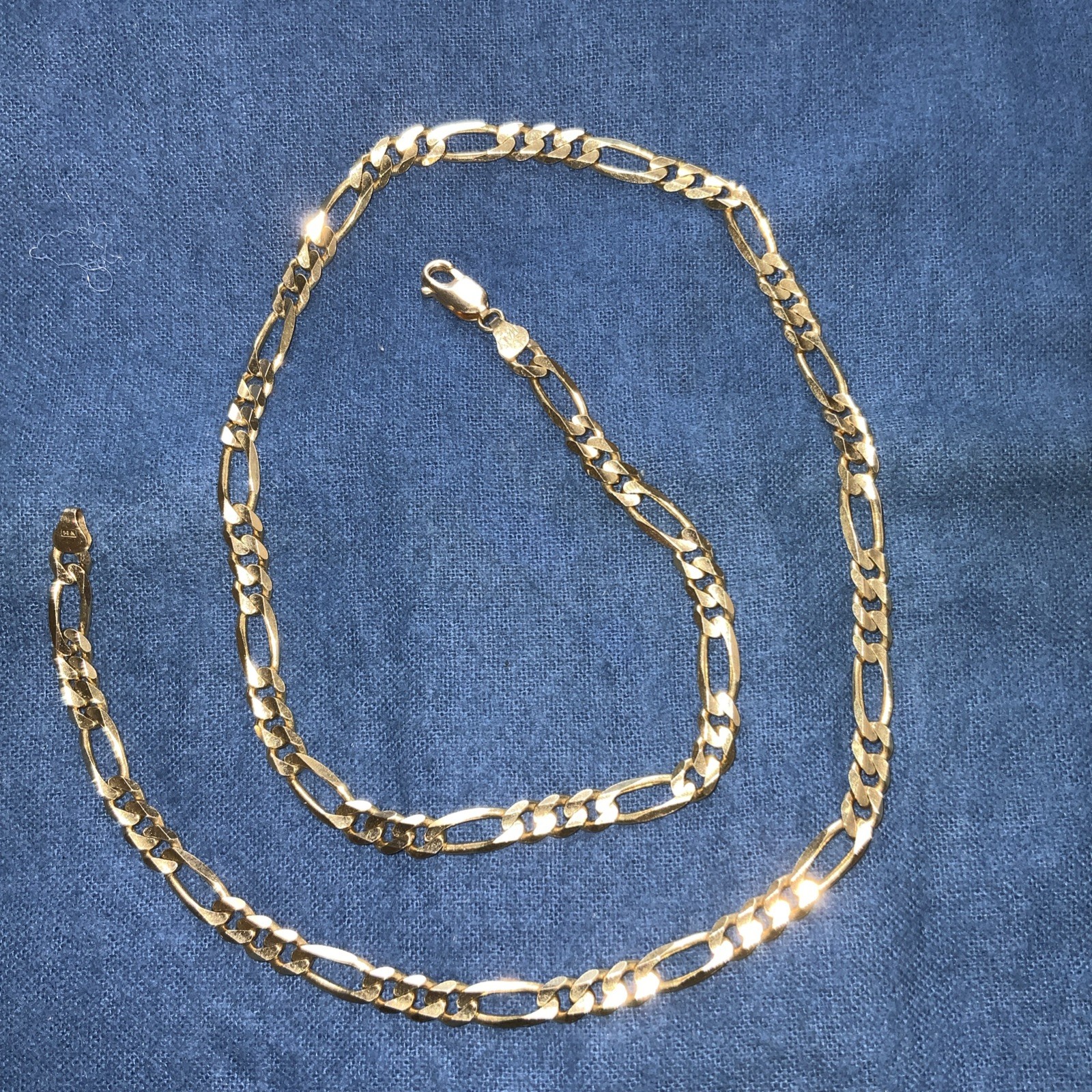 14K Solid yellowGold, Figaro Link Chain 22” Inches 5.7mm And 27.2 Grams