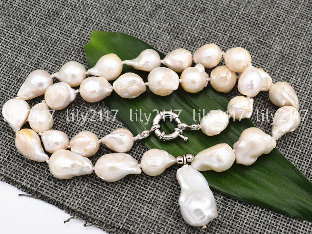 Natural 12x15mm South Sea Baroque White Akoya Pearl Pendant Necklace 14-32”