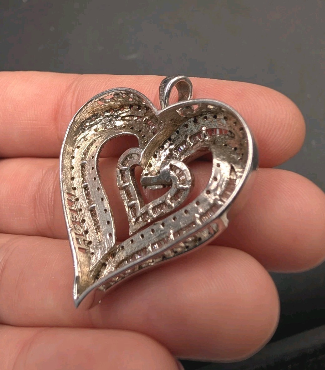 Sterling Silver 925 Rhodium Plated CZ Love Your Heart Pendant Great Mom Gift