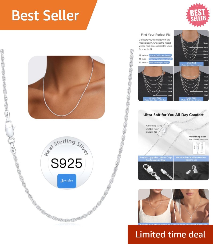 Versatile 1.5mm/2mm Silver Rope Chain for Women – Perfect Gift for Any Occasion