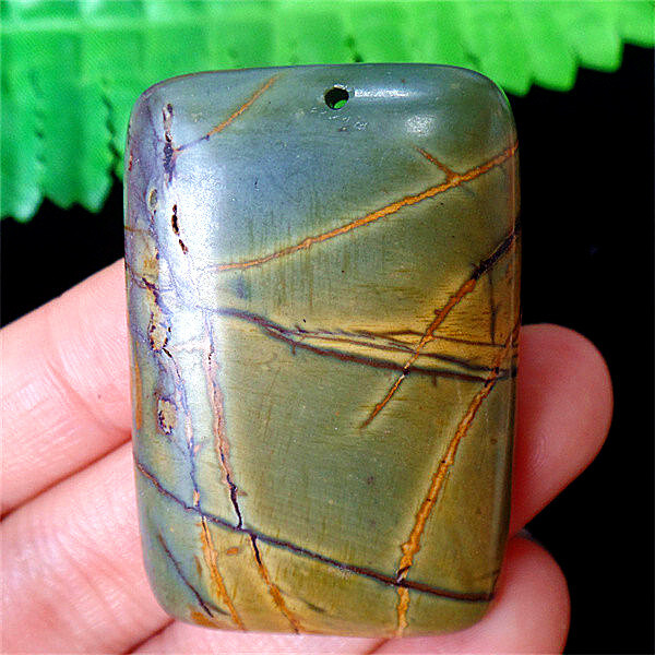 47x32x7mm Natural Brown&Gray Picasso Jasper Oblong Pendant Bead EA88481