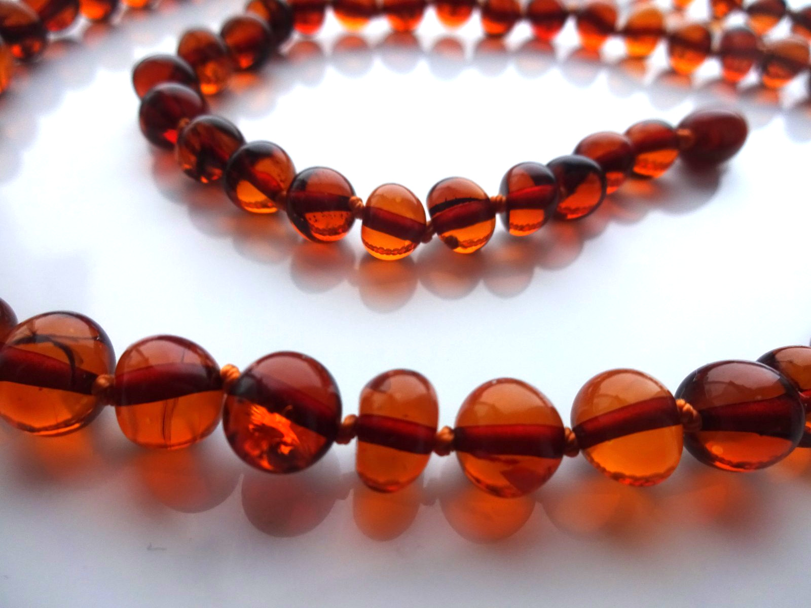 Natural BALTIC AMBER Necklace Round Beads Cognac Color 19” 50cm