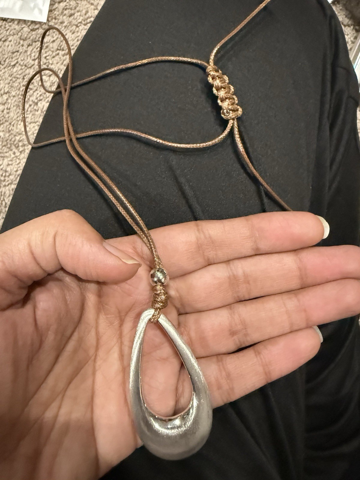 Silver Pendant Choker Brown Necklace Chunky Cord Necklace