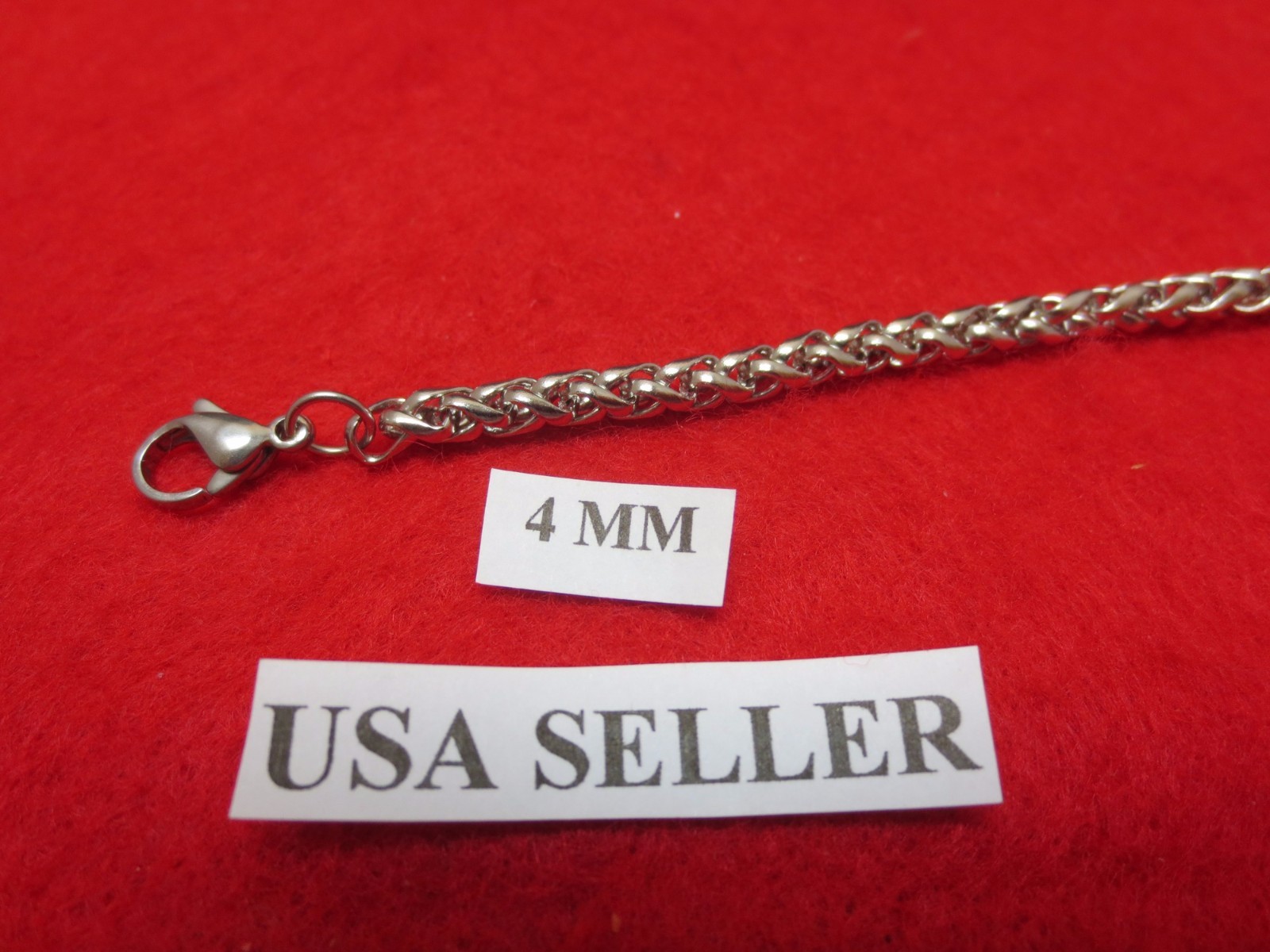 4/7MM Mens, Boys 7″-44″Stainless Steel Silver Braided Wheat Chain Necklace