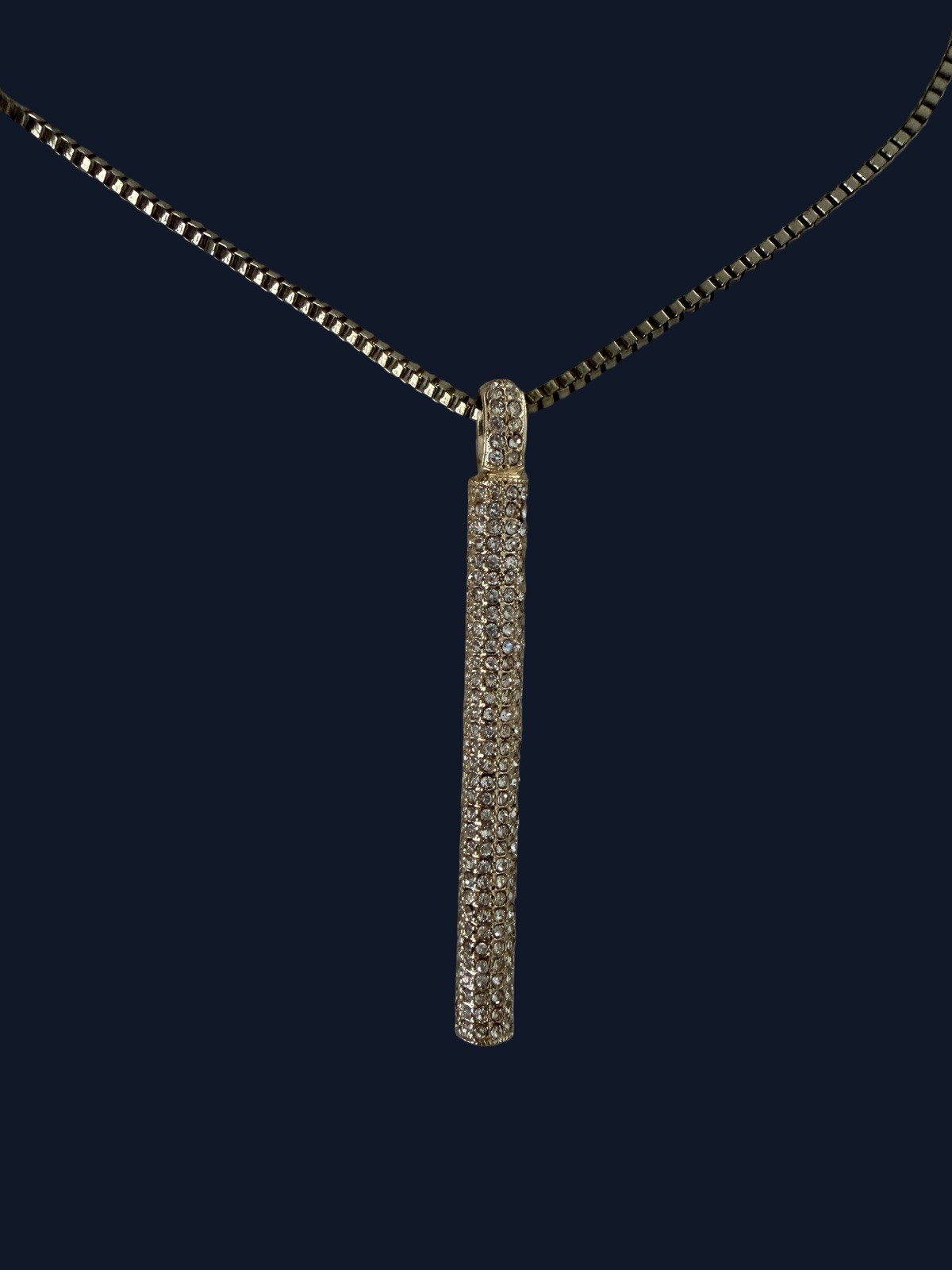 H by Halston 36″ Cylinder Pavé Crystal Bar Drop Pendant Necklace – Gold Tone