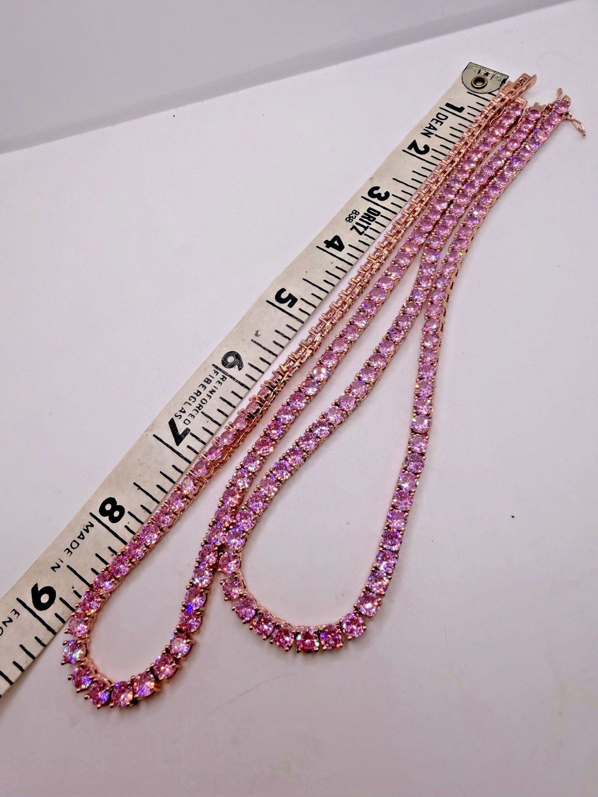 Pink CZ Crystal Tennis Necklaces Rose Gold 16 And 18 Inch 4mm Lot Of Two