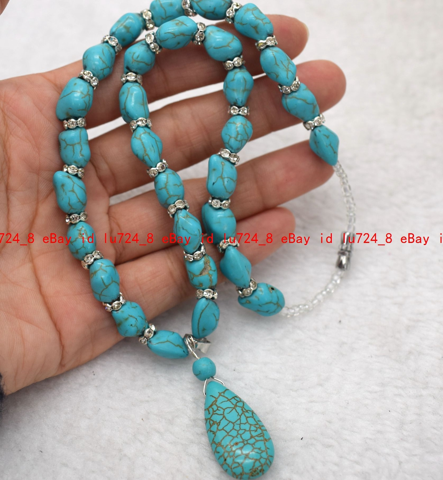 Beautiful 10x14mm Blue Turquoise Irregular Gemstone Teardrop Pendant Necklace