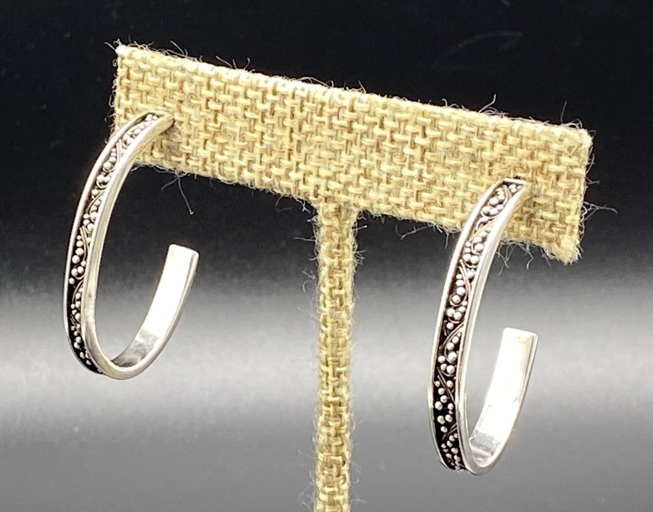 LOIS HILL-Sterling Silver Oxidized Granulated ‘J’ Hoop Post Earrings
