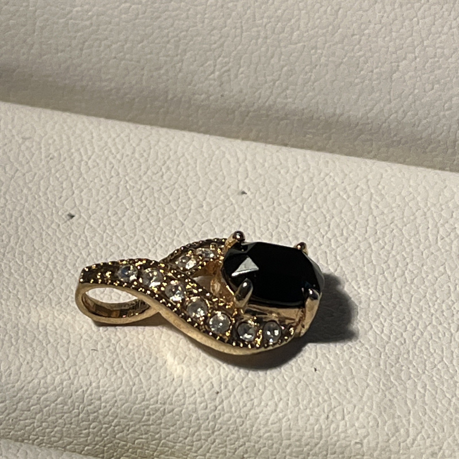 Vintage Romans Faux Prong Set Sapphire Rhinestone Filigree Gold tone Pendant