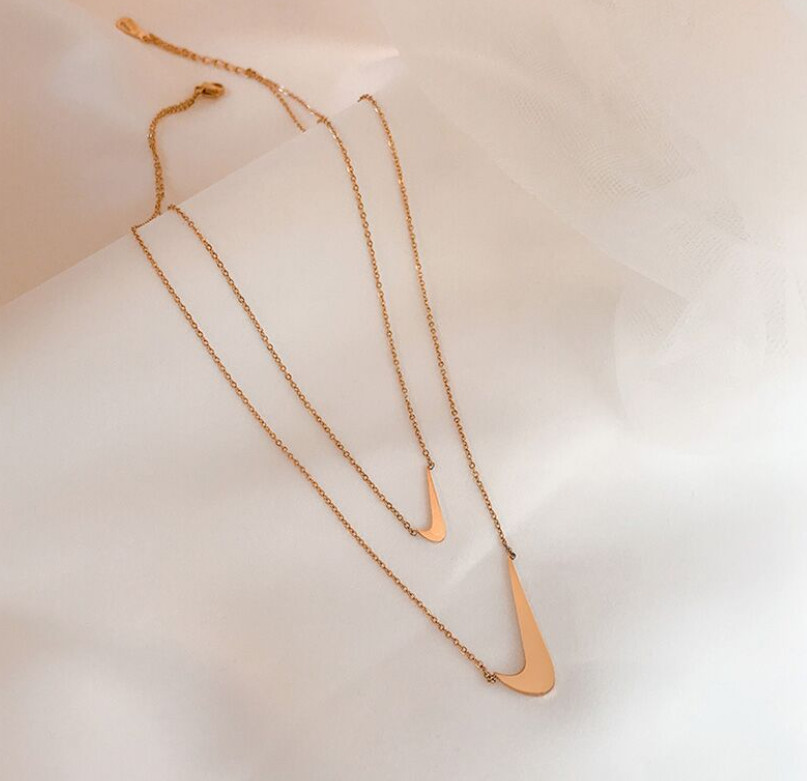 Rose Gold Titanium S. Steel Double Hook Nike Right Marked Pendant Chain Necklace