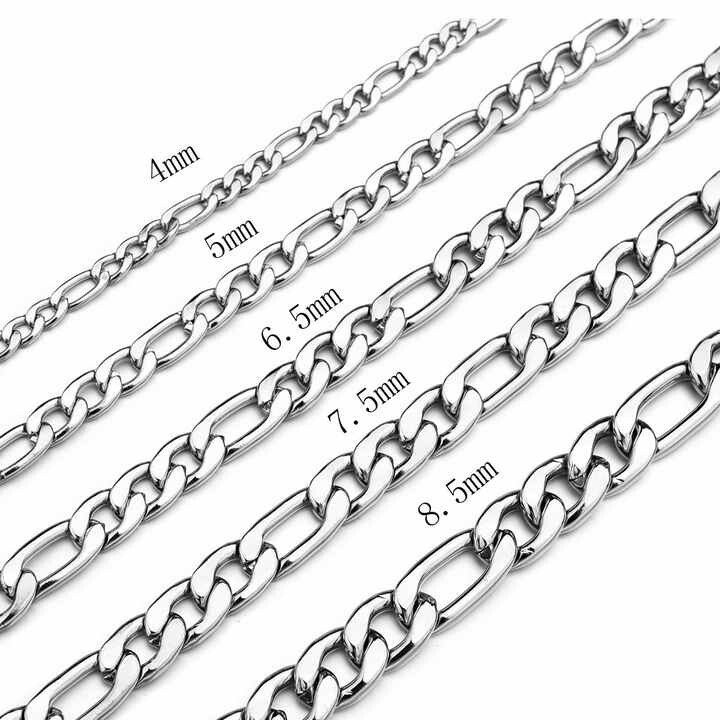 Stainless Steel Figaro Chain Necklace 16″-36″ Men Women 3/4/5/7/9/10/12mm N70