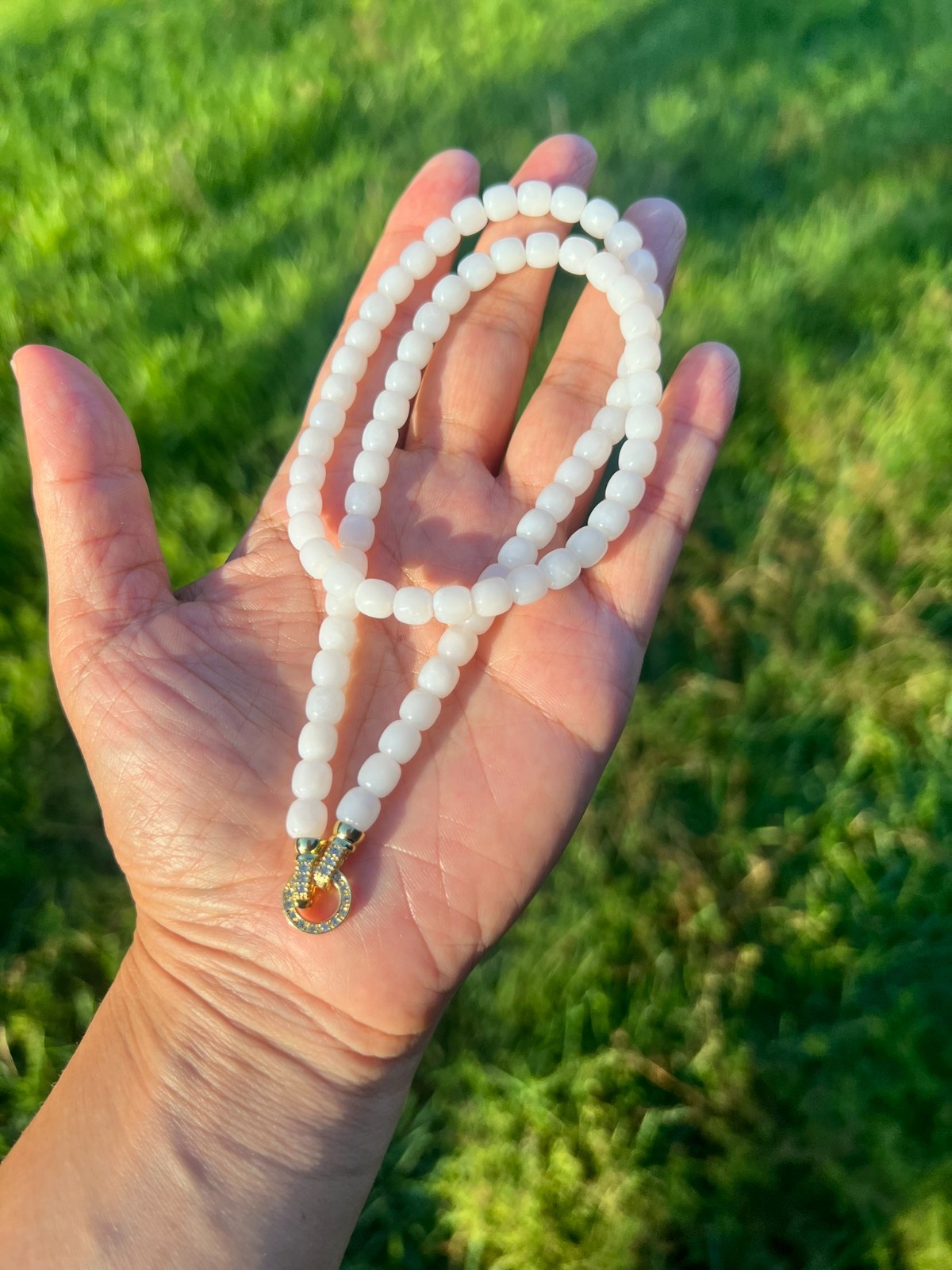 Beautiful Genuine White Nephrite Jade 6×5.8mm Beaded 18″ Necklace H386 n4