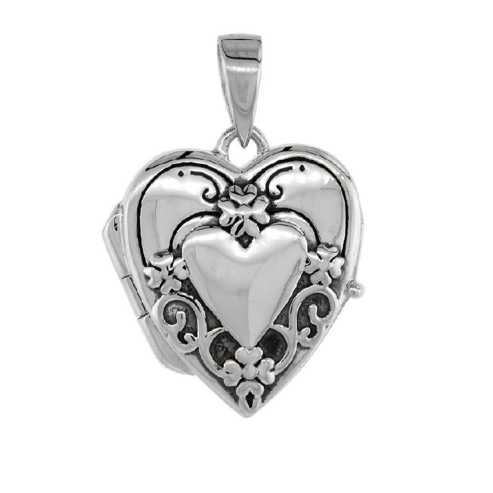 Sterling Silver Flawless Quality Heart Locket Pendant, 18″ Italian Box Chain