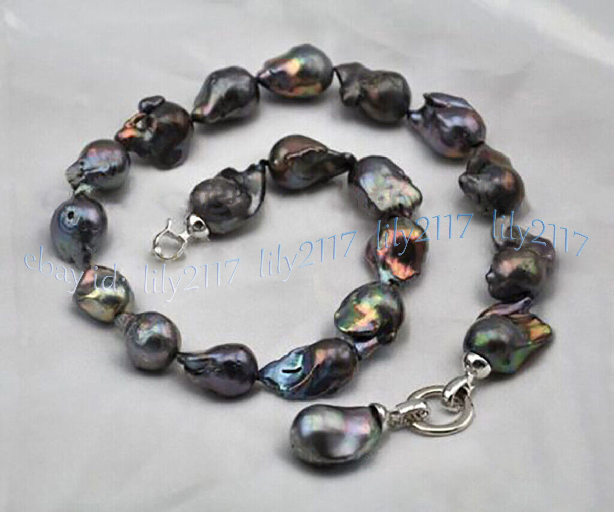 Huge 15-25mm Natural Black Keshi Reborn Baroque Pearl Pendant Necklace 14-32”